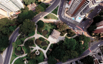 fotografia aérea do bairro batel, em Curitiba